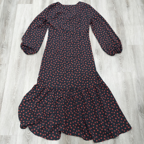 NWOT Topshop Black Floral Rose Printed Midi Dress - Picture 8 of 8